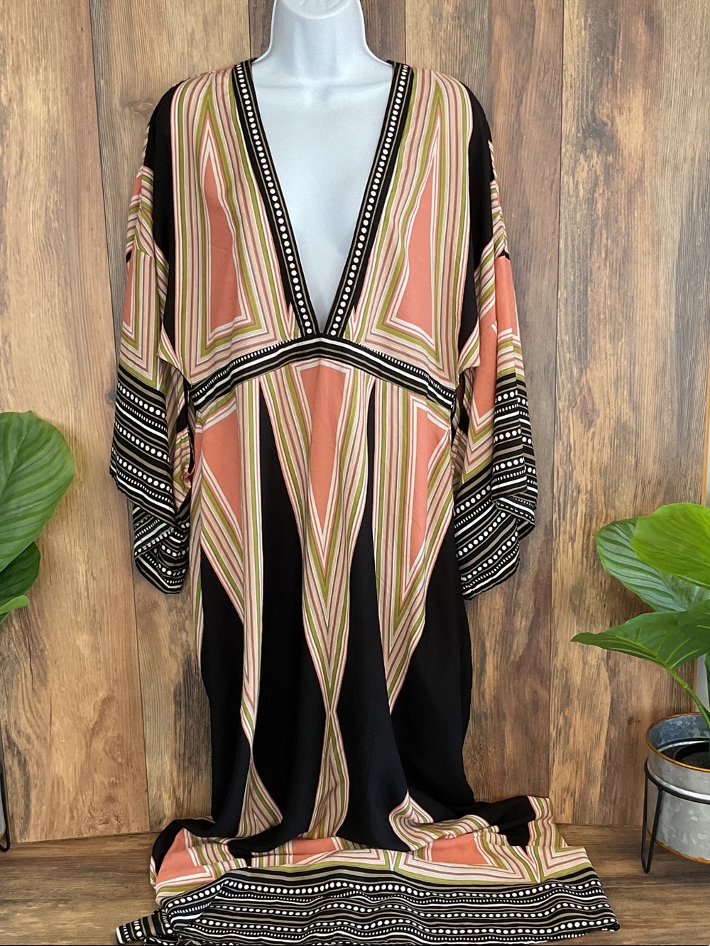 Lulu's Geometric V-Neck Swim Coverup Kaftan Dress XL 223B